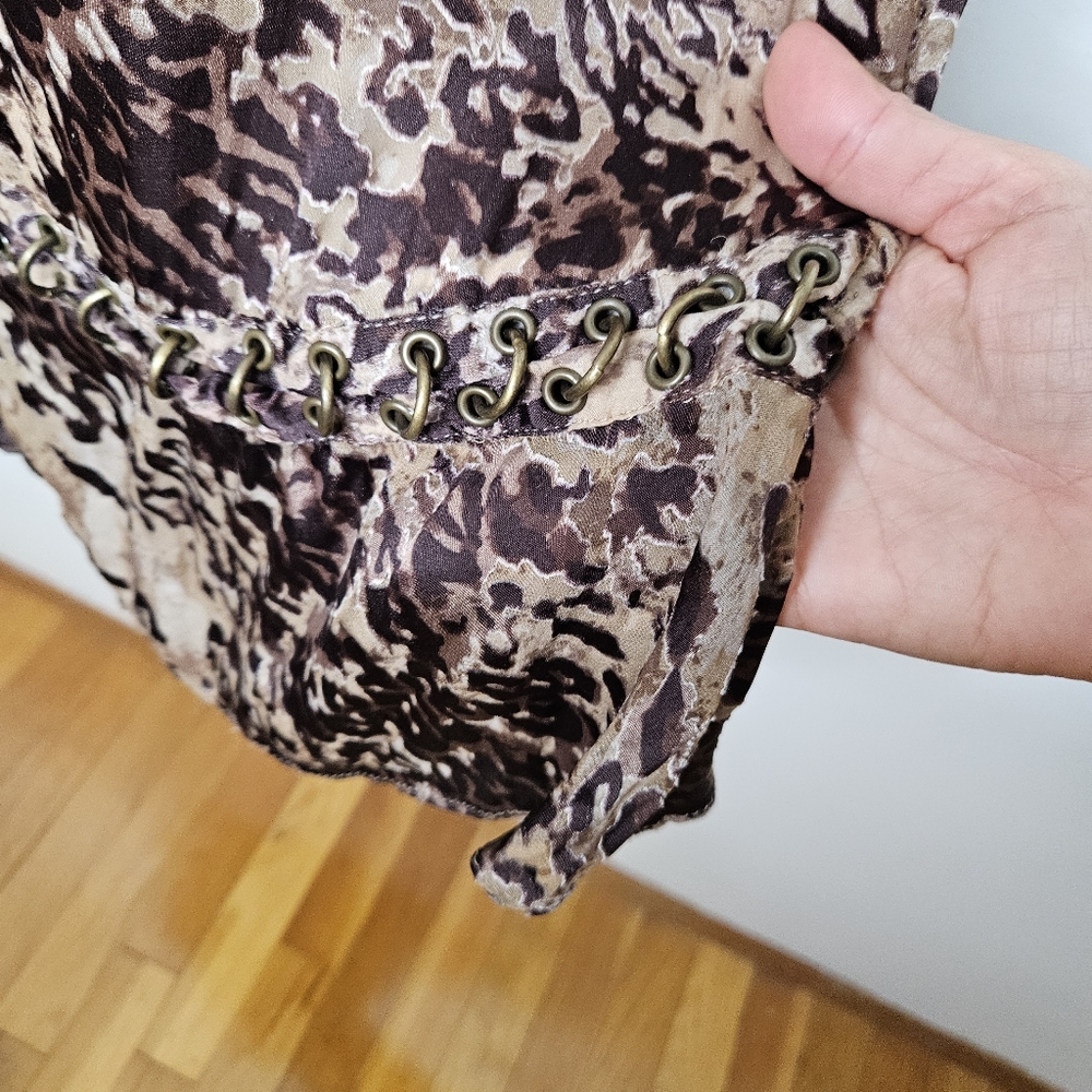 Y2K Karen Millen Silk Slip Midi Dress Sz 8 Animal Print Embellished Eyelets boho - Picture 15 of 15